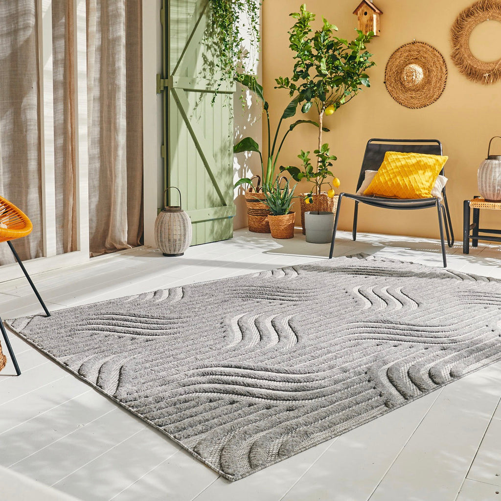 Tapis Santorini 989 - Motif Graphique - Gris - Intérieur / Extérieur