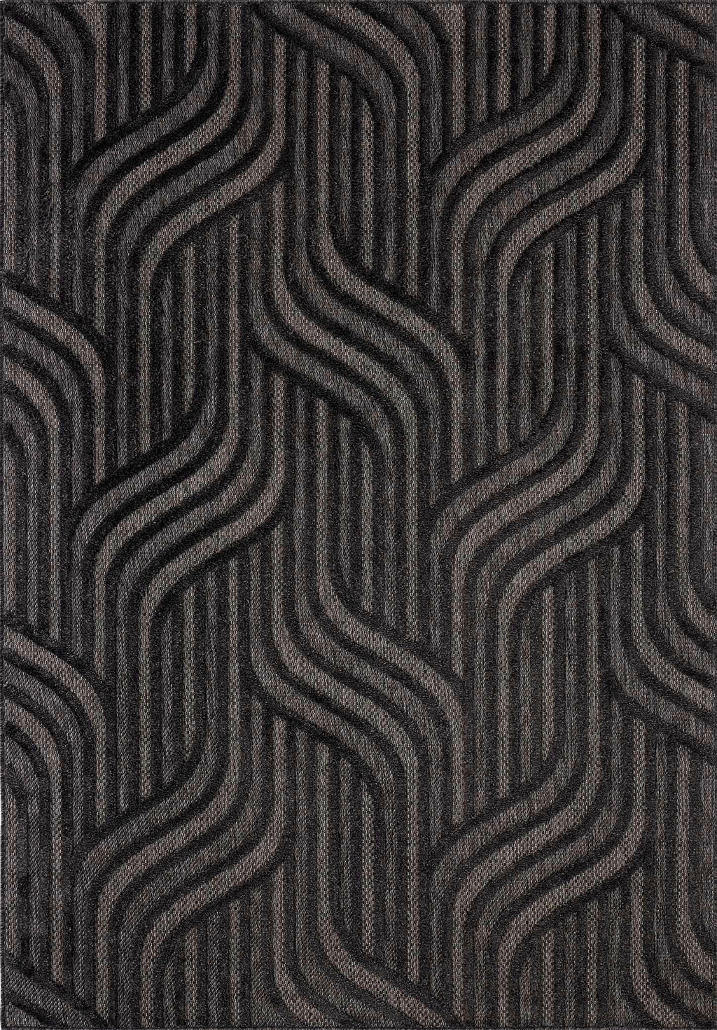 Tapis Santorini 989 - Motif Graphique - Noir - Intérieur / Extérieur