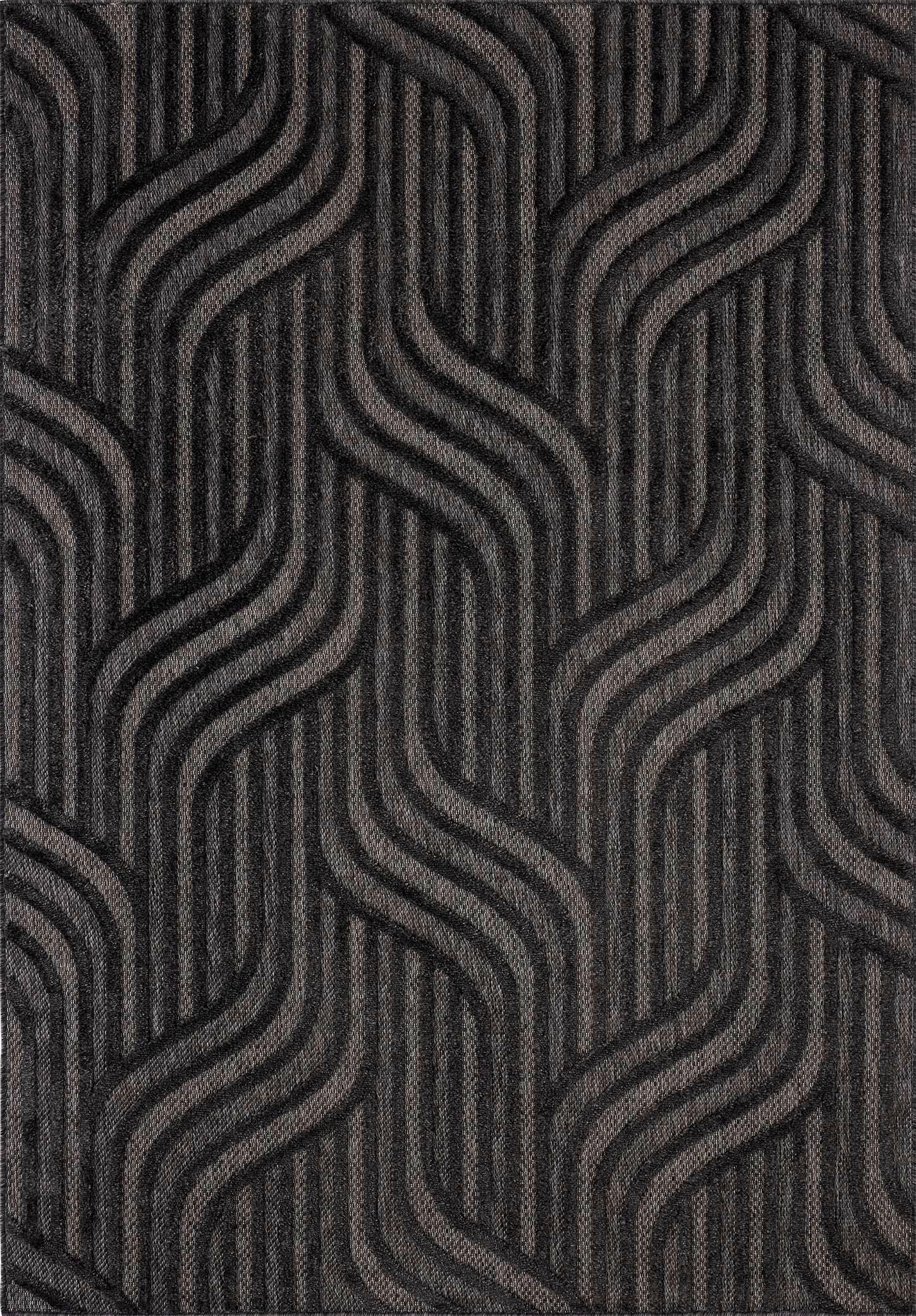 Tapis Santorini 989 - Motif Graphique - Noir - Intérieur / Extérieur