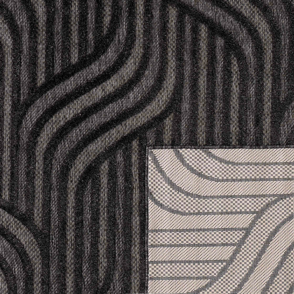 Tapis Santorini 989 - Motif Graphique - Noir - Intérieur / Extérieur