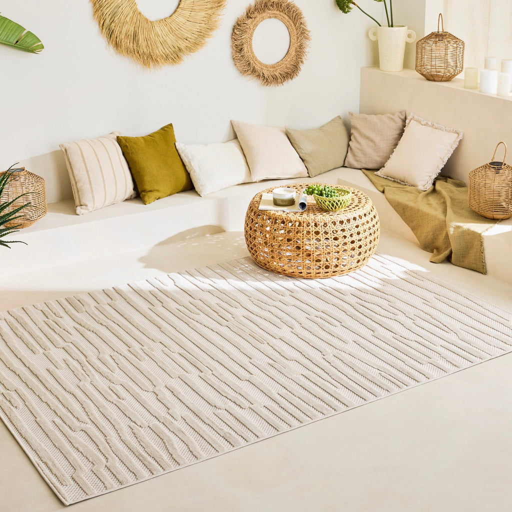 Tapis Santorini 990 - Motif Graphique - Blanc - Intérieur / Extérieur