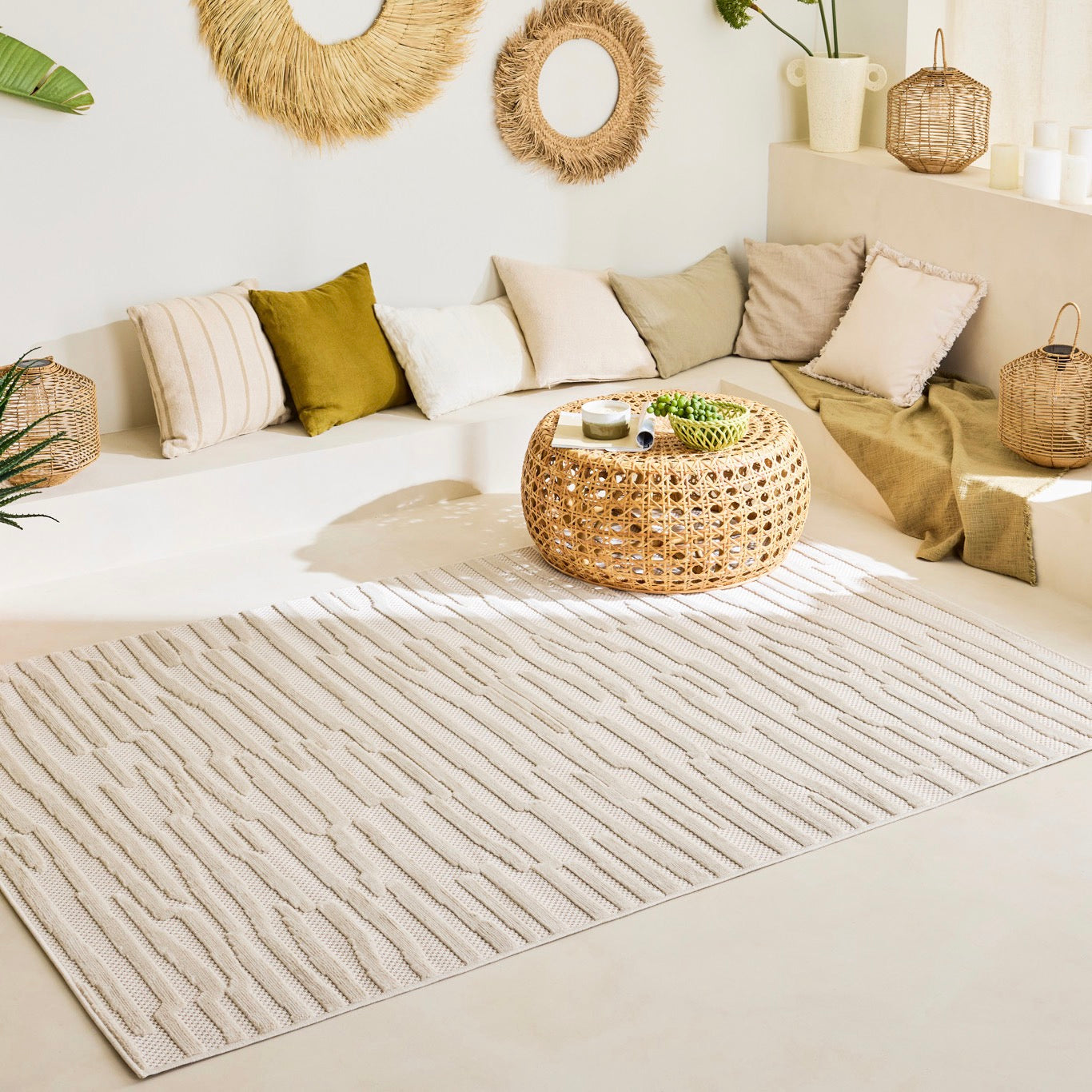 Tapis Santorini 990 - Motif Graphique - Blanc - Intérieur / Extérieur