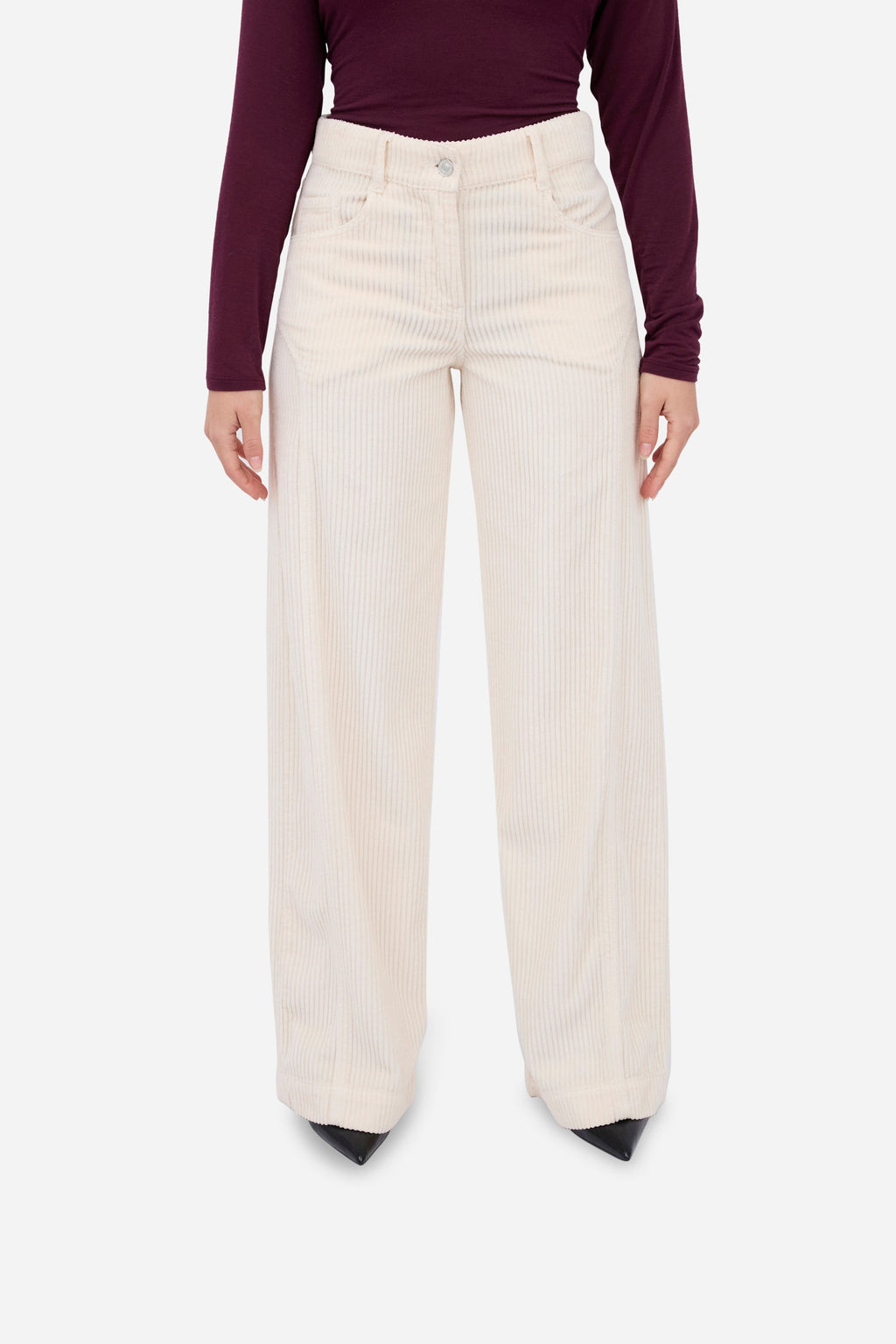 Pantalon Droit En Velours Côtelé (Écru)