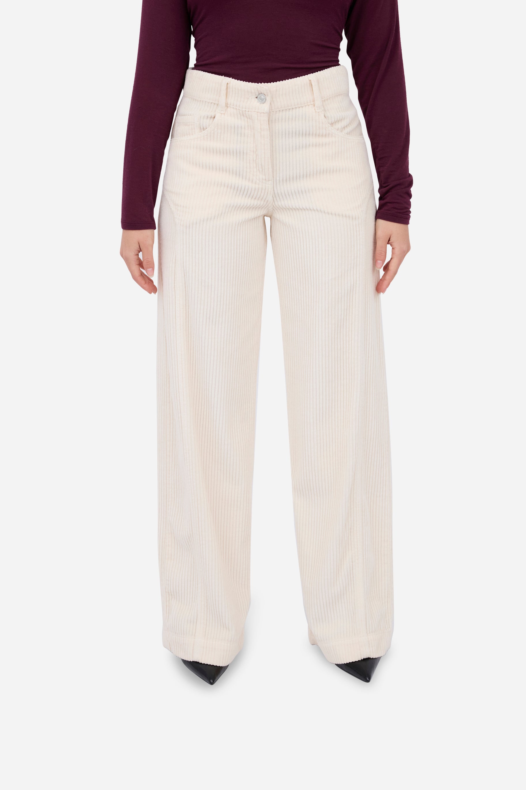 Pantalon Droit En Velours Côtelé (Écru)