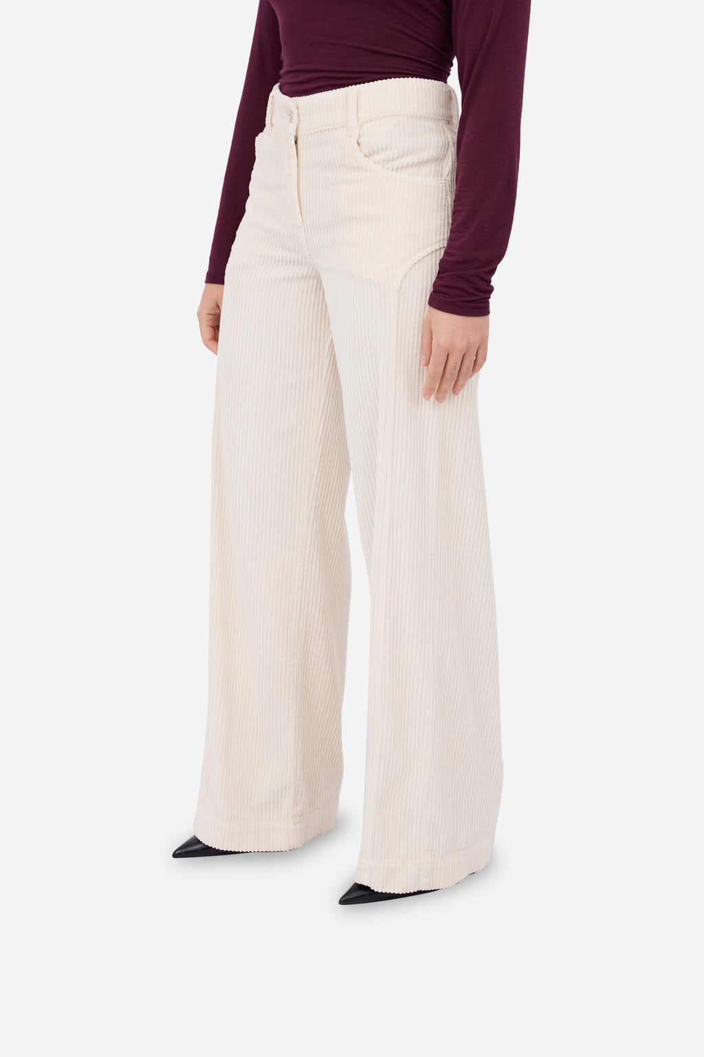 Pantalon Droit En Velours Côtelé (Écru)