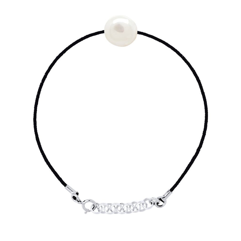 Bracelet Lien Cordon Noir Perle Baroque 11-12 Mm - Argent 925 - Corte