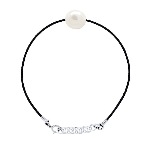 Bracelet Lien Cordon Noir Perle Baroque 11-12 Mm - Argent 925 - Corte