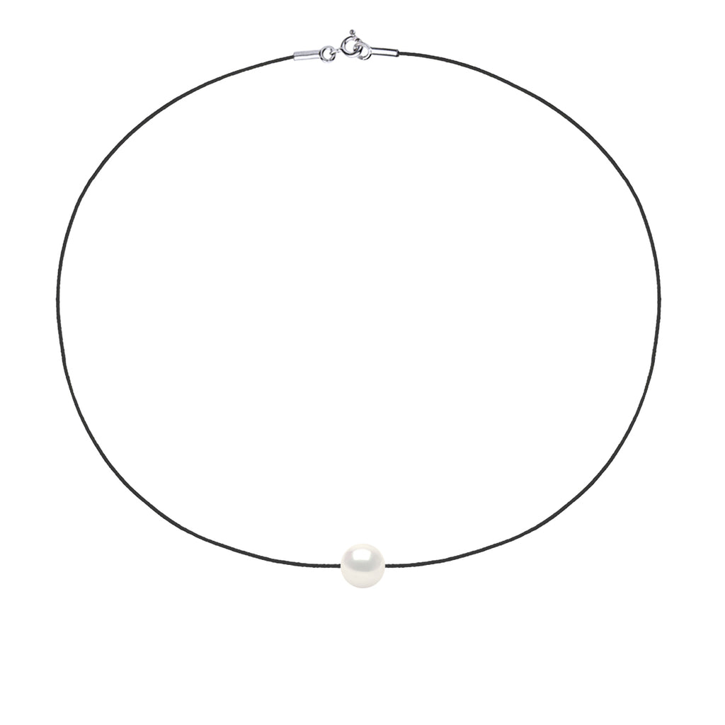 Collier Lien Cordon Noir Perle Ronde 8-9 Mm - Argent 925 - Bonifacio