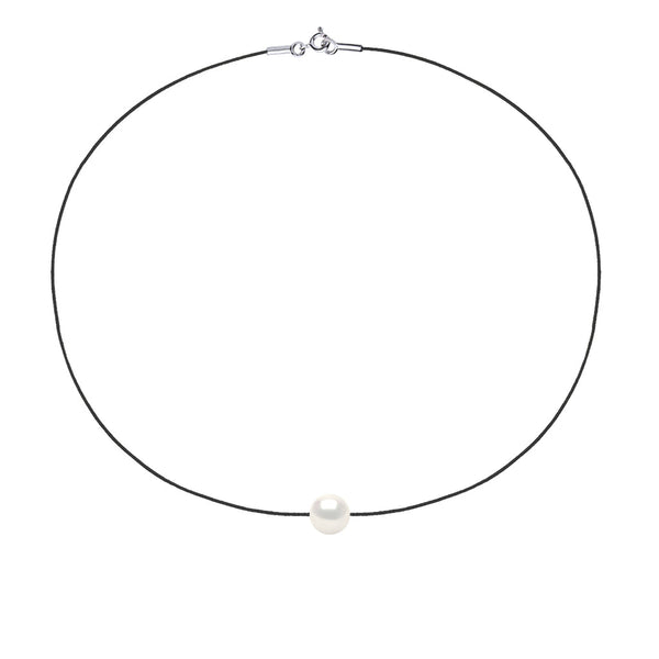 Collier Lien Cordon Noir Perle Ronde 8-9 Mm - Argent 925 - Bonifacio