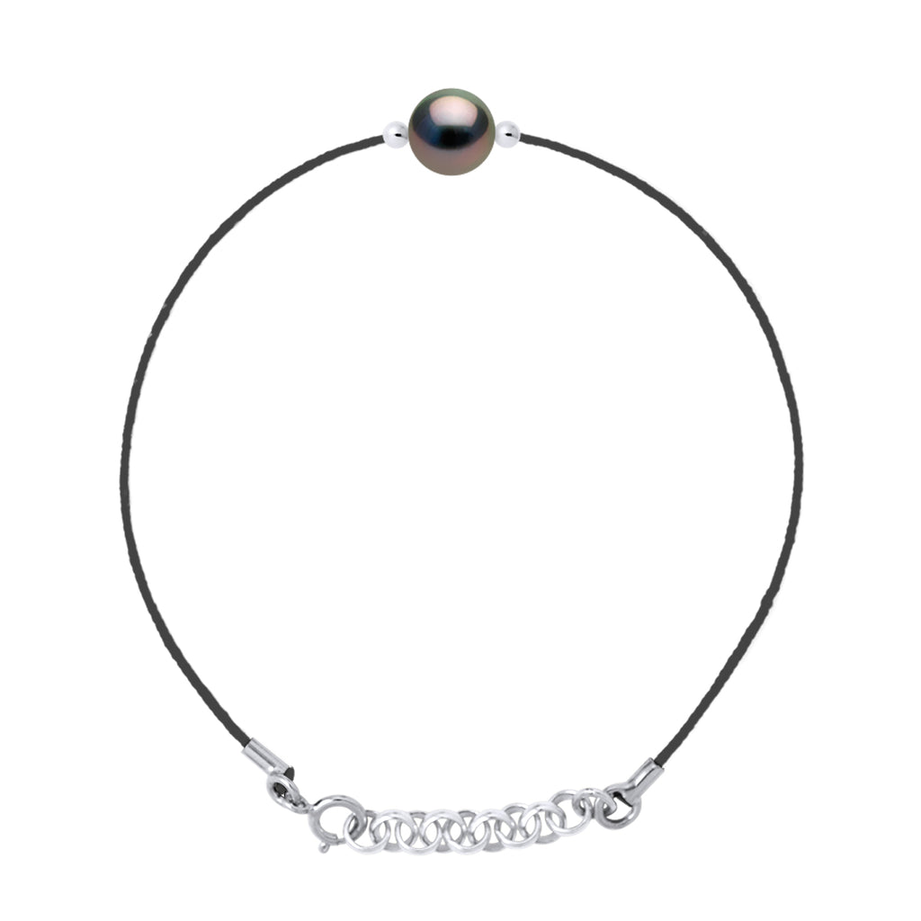 Bracelet Lien Cordon Perle De Tahiti Ronde 8-9 Mm - Argent 925 - Maentama