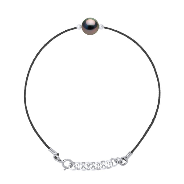 Bracelet Lien Cordon Perle De Tahiti Ronde 8-9 Mm - Argent 925 - Maentama