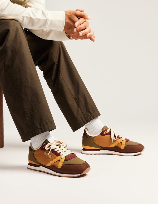 Baskets Basses André - Chocolat Kaki Clair Moutarde - Homme