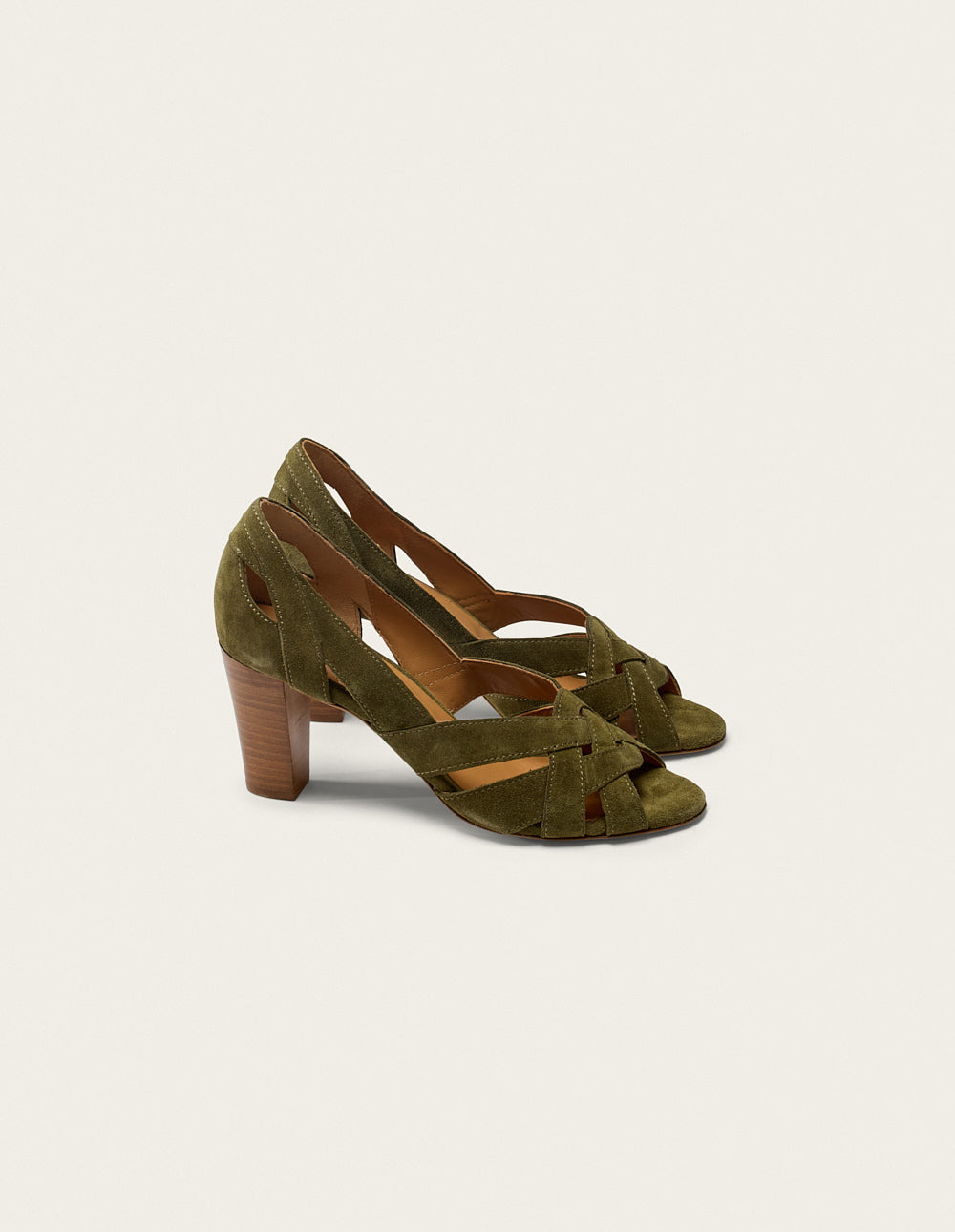 Sandales À Talons Clémentine H - Suède Kaki - Femme
