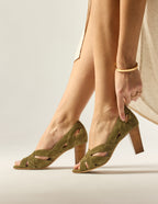 Sandales À Talons Clémentine H - Suède Kaki - Femme
