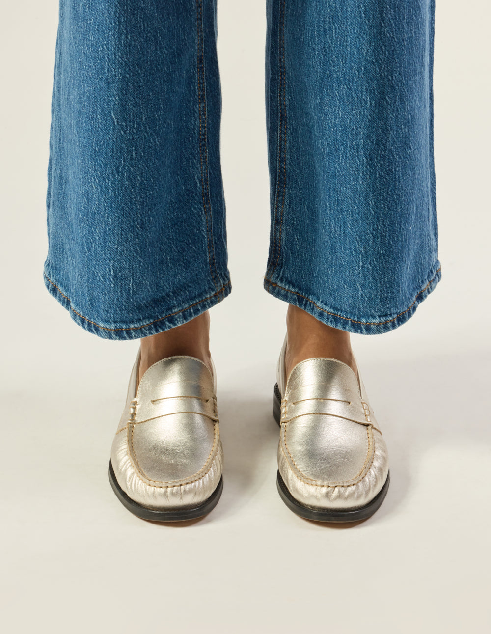 Mocassins Halley - Cuir Plissé Argenté
