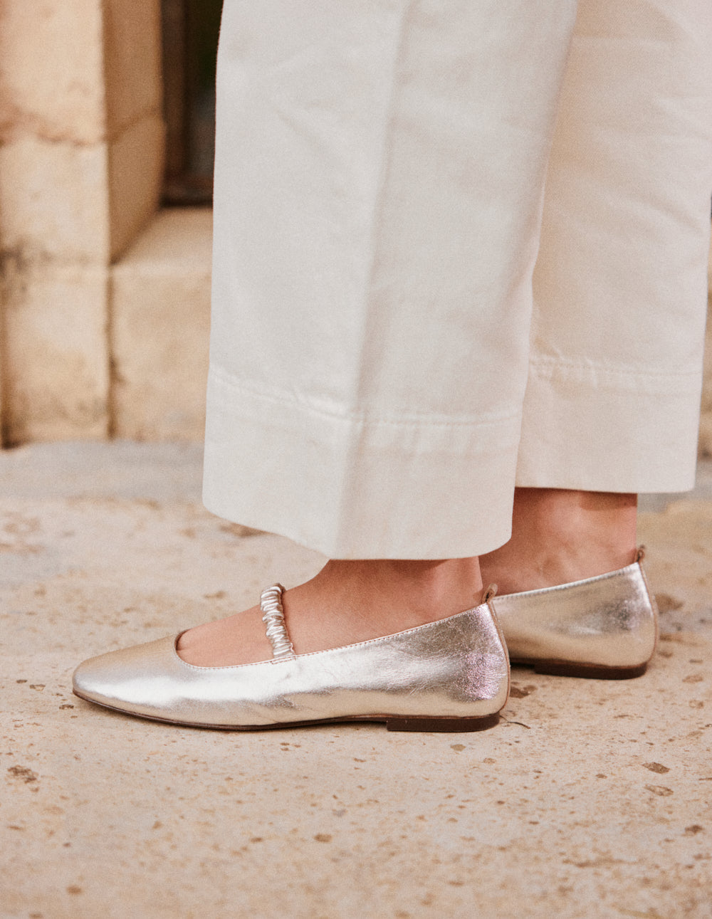 Ballerines Serra - Cuir Plissé Argenté