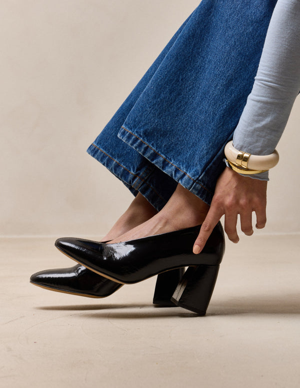 Escarpins Ilamis - Cuir Plissé Noir - Femme