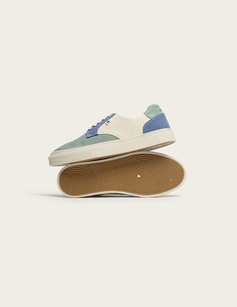 Baskets basses Alexandre - Toile vert bleu pétrole écru