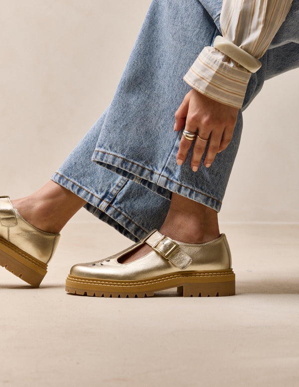 Derbies Romane Ajourée - Cuir Doré - Femme