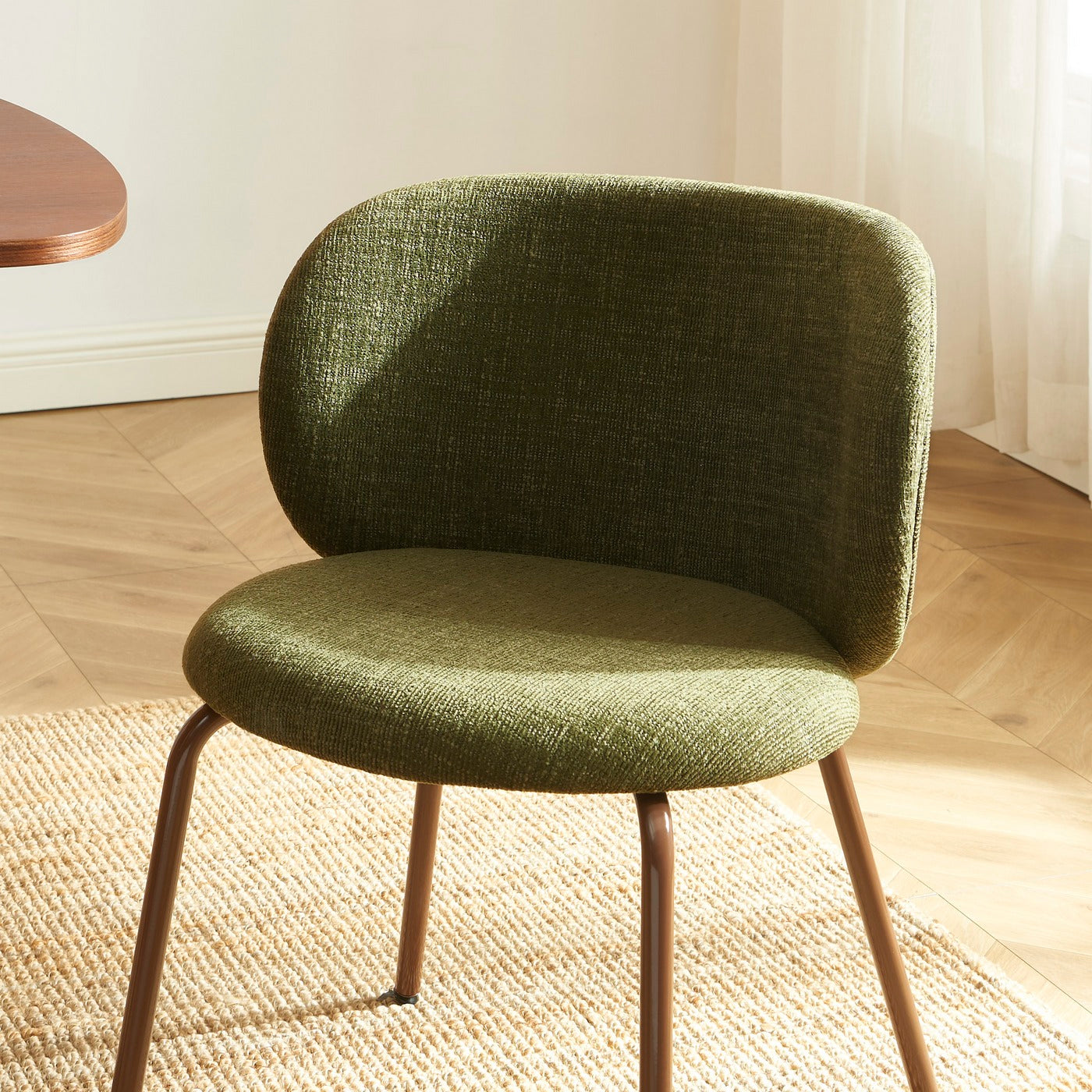 Serena - Chaises - Tissu Chenille - Vert Et Pieds Métal Marron