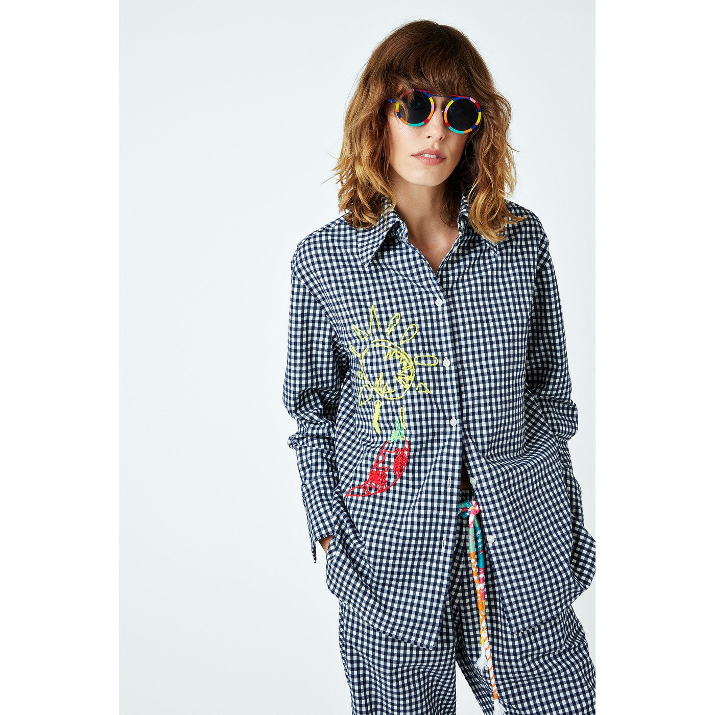 Chemise Embroidered Cotton-Blend Gingham