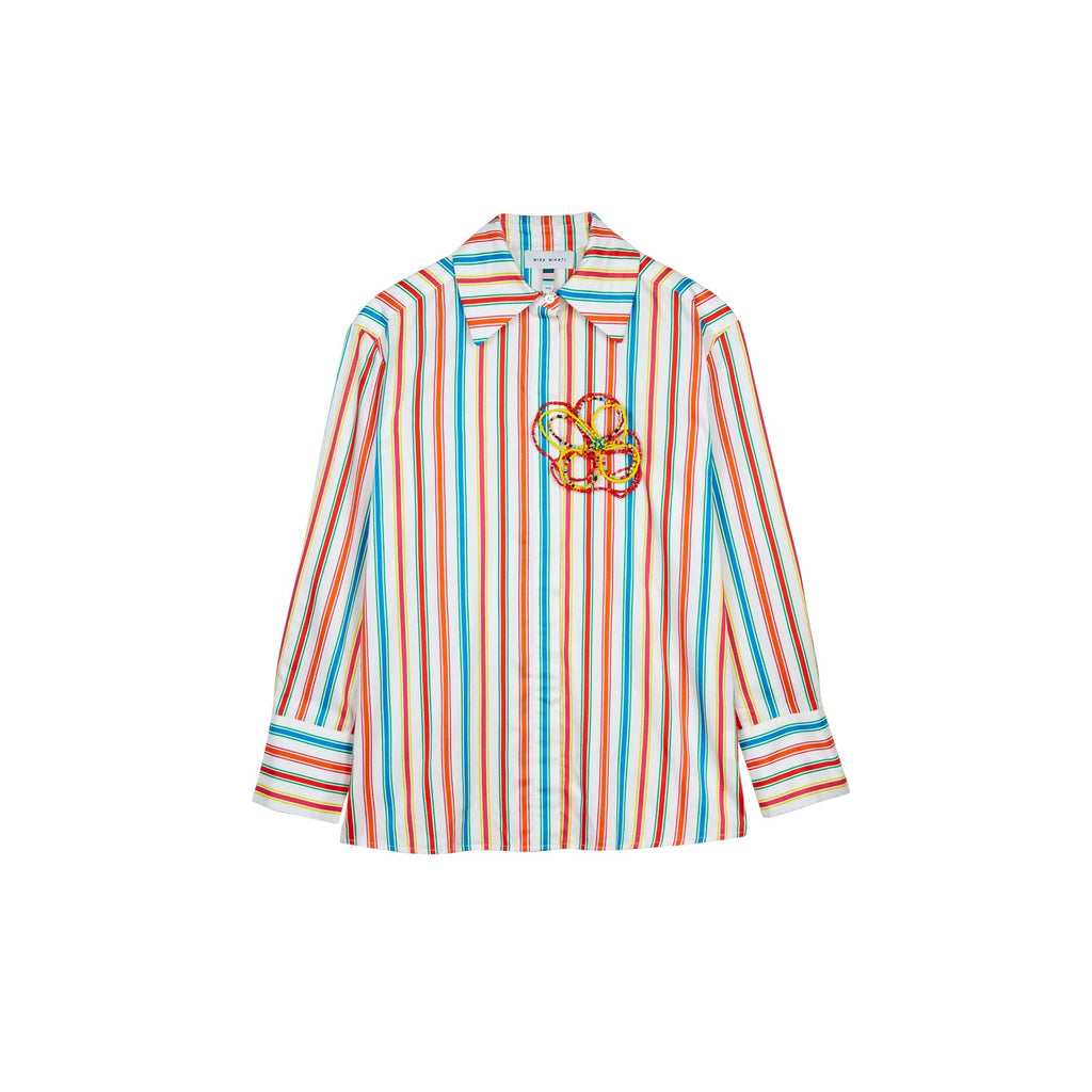 Chemise Flower Brooch And Striped Cotton-Sateen Co-Ord