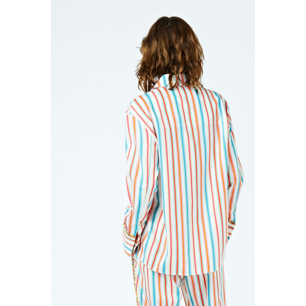 Chemise Flower Brooch And Striped Cotton-Sateen Co-Ord
