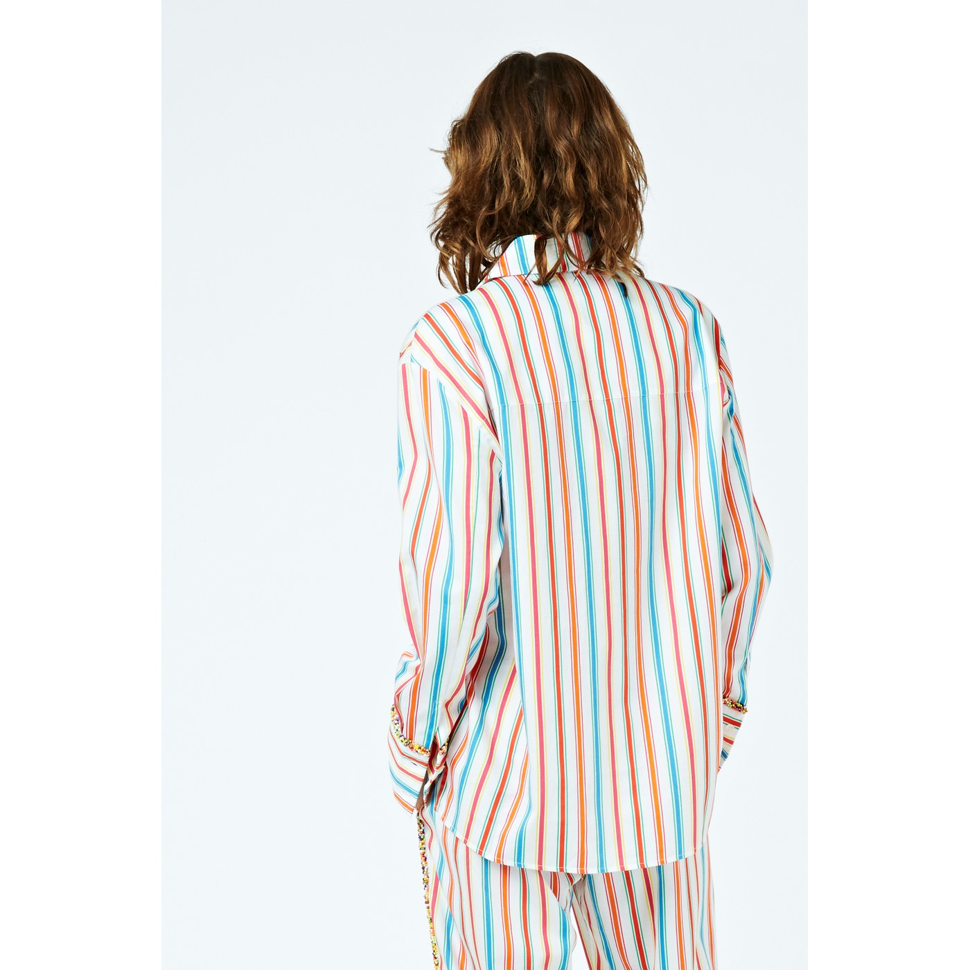 Chemise Flower Brooch And Striped Cotton-Sateen Co-Ord