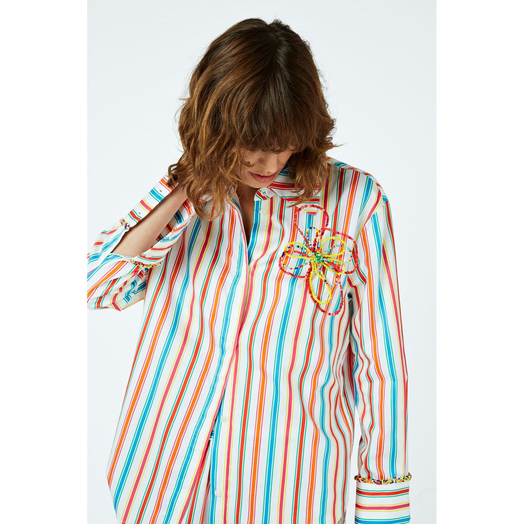 Chemise Flower Brooch And Striped Cotton-Sateen Co-Ord