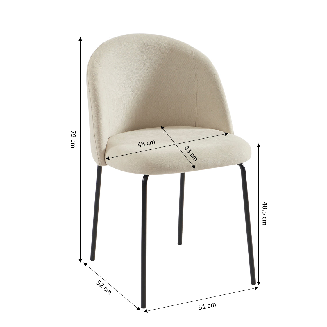 Lot De 2 Chaises Abby - Tissu Beige Pieds En Métal Noir