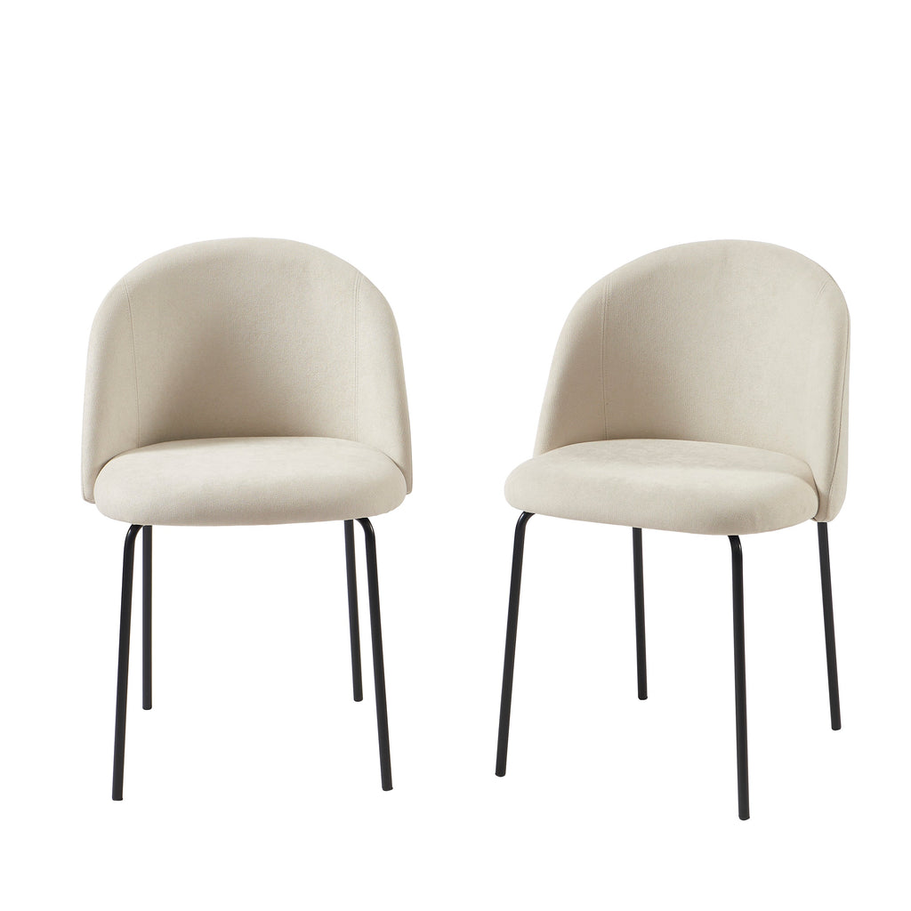 Lot De 2 Chaises Abby - Tissu Beige Pieds En Métal Noir