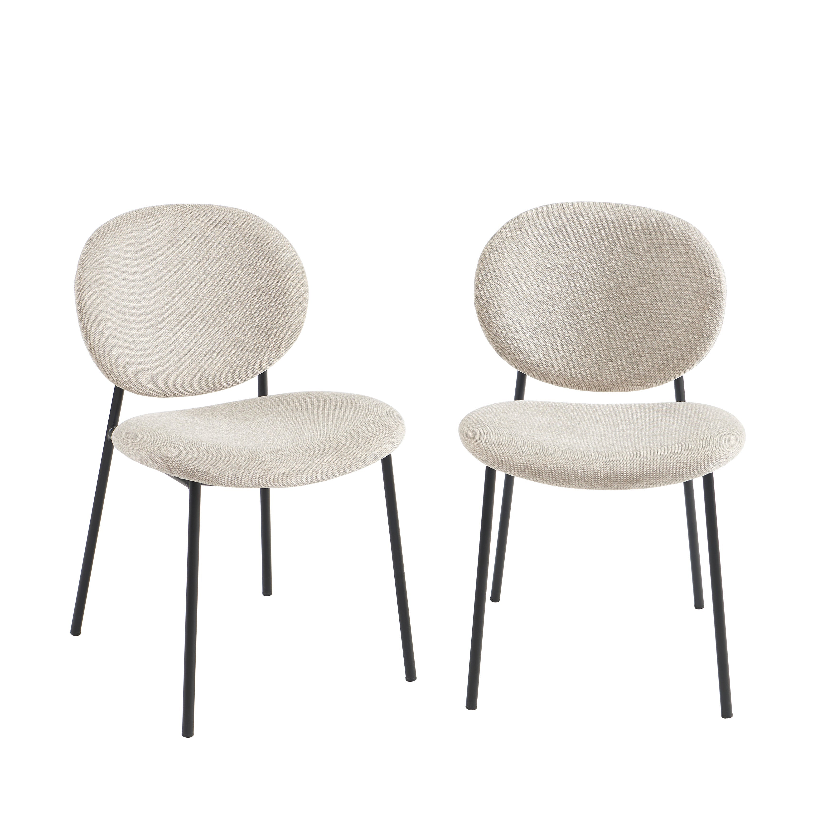 Lot De 2 Chaises Betty - Bouclette Beige Et Pieds Métal Noir