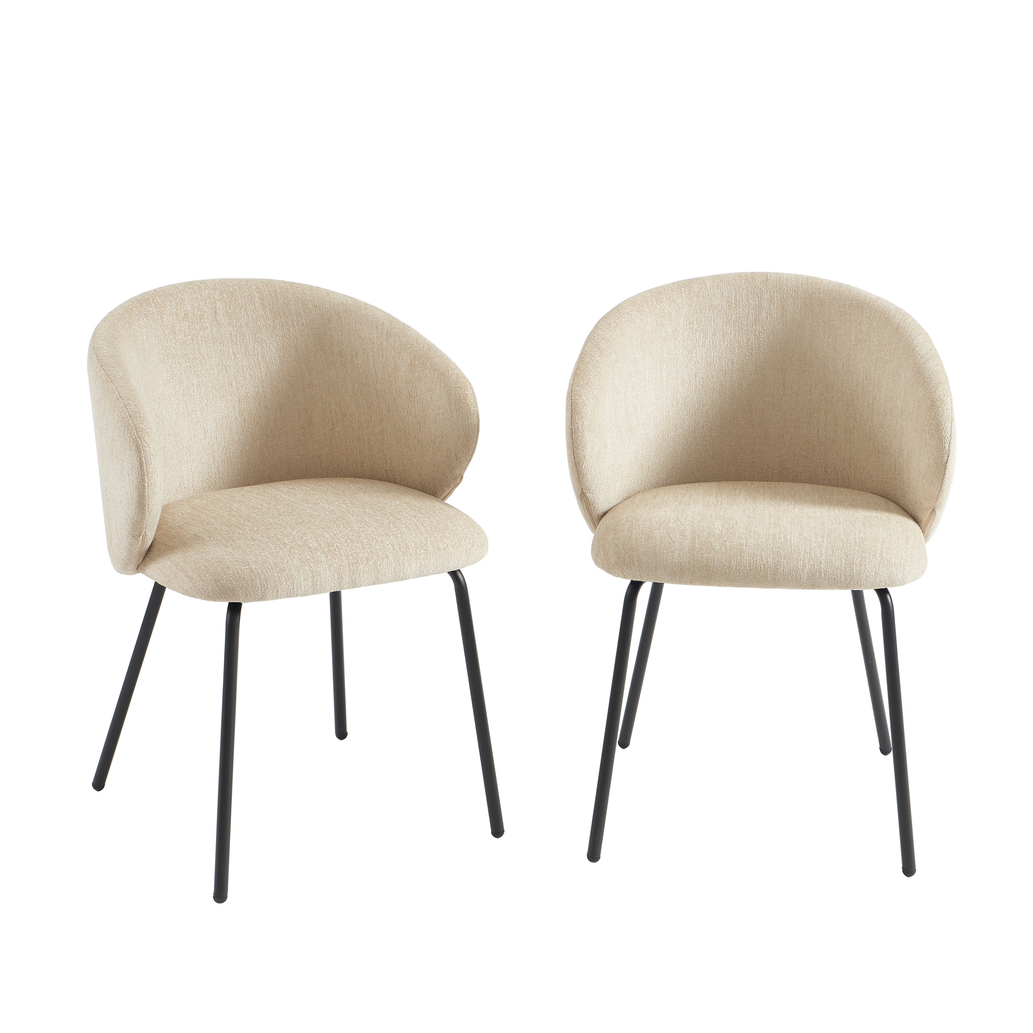 Cassie - Chaises - Tissu Chenille - Beige Et Pieds Métal Noir