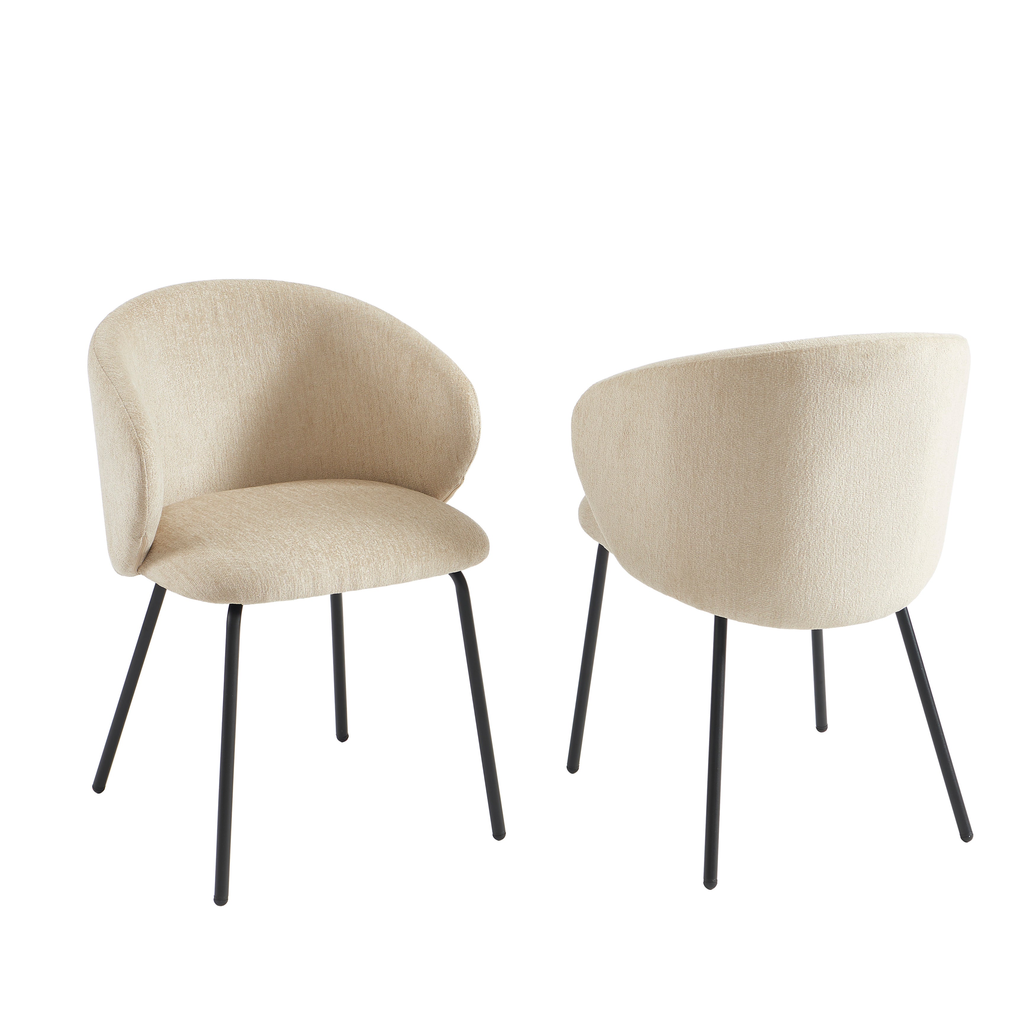 Cassie - Chaises - Tissu Chenille - Beige Et Pieds Métal Noir