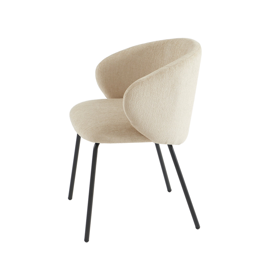 Cassie - Chaises - Tissu Chenille - Beige Et Pieds Métal Noir