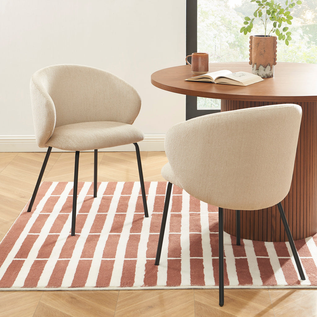 Cassie - Chaises - Tissu Chenille - Beige Et Pieds Métal Noir