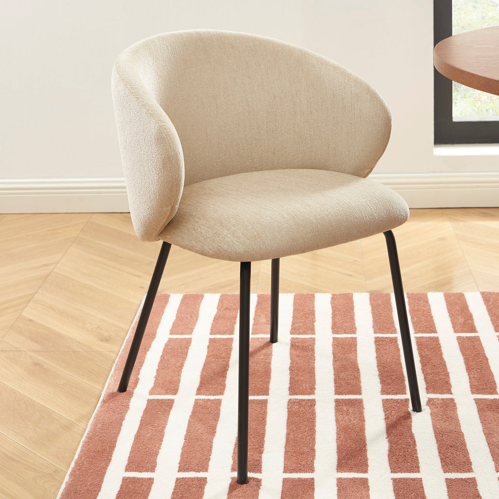 Cassie - Chaises - Tissu Chenille - Beige Et Pieds Métal Noir