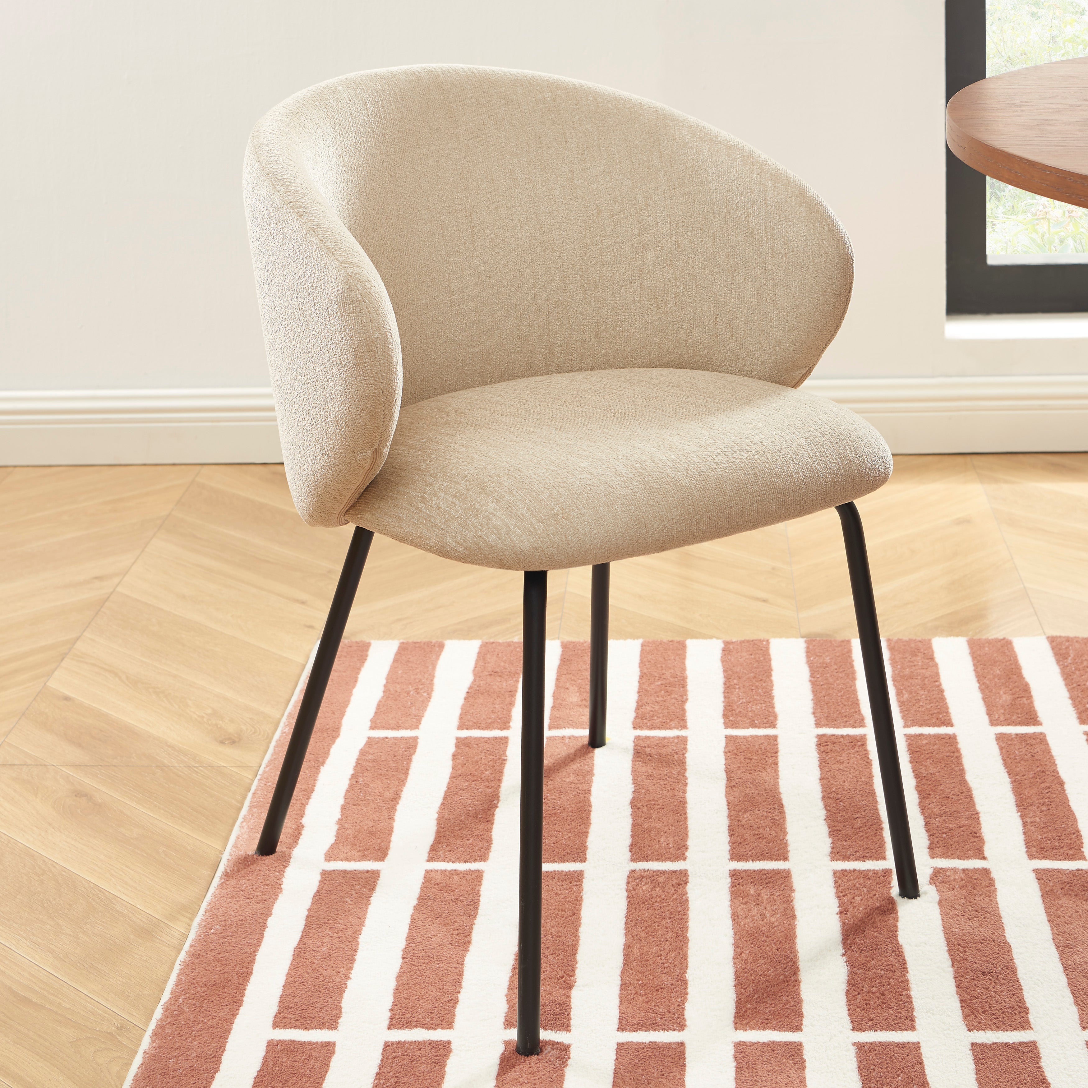 Cassie - Chaises - Tissu Chenille - Beige Et Pieds Métal Noir