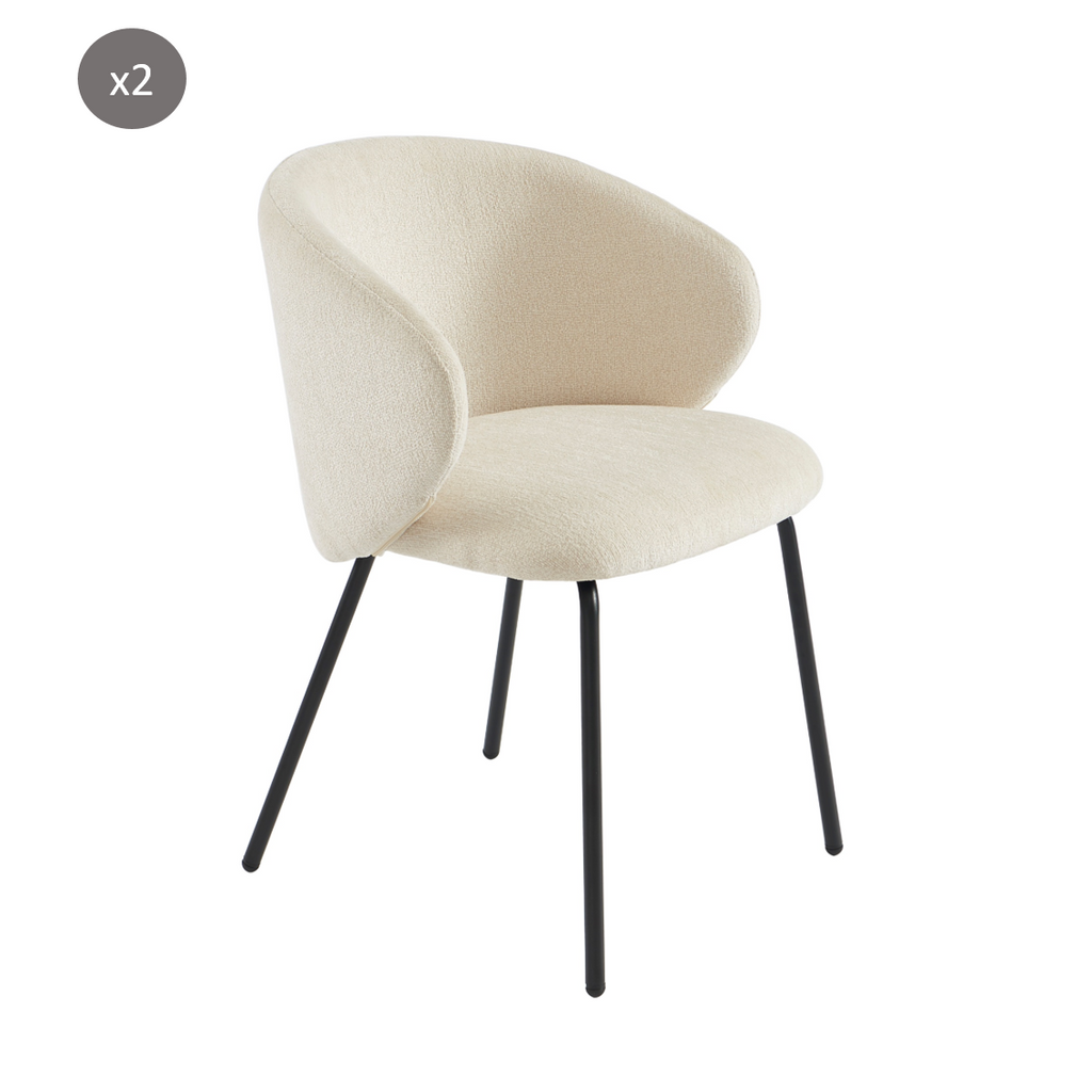 Cassie - Chaises - Tissu Chenille - Écru Et Pieds Métal Noir