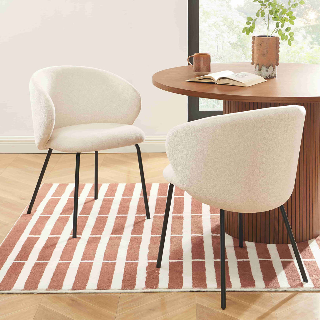 Cassie - Chaises - Tissu Chenille - Écru Et Pieds Métal Noir