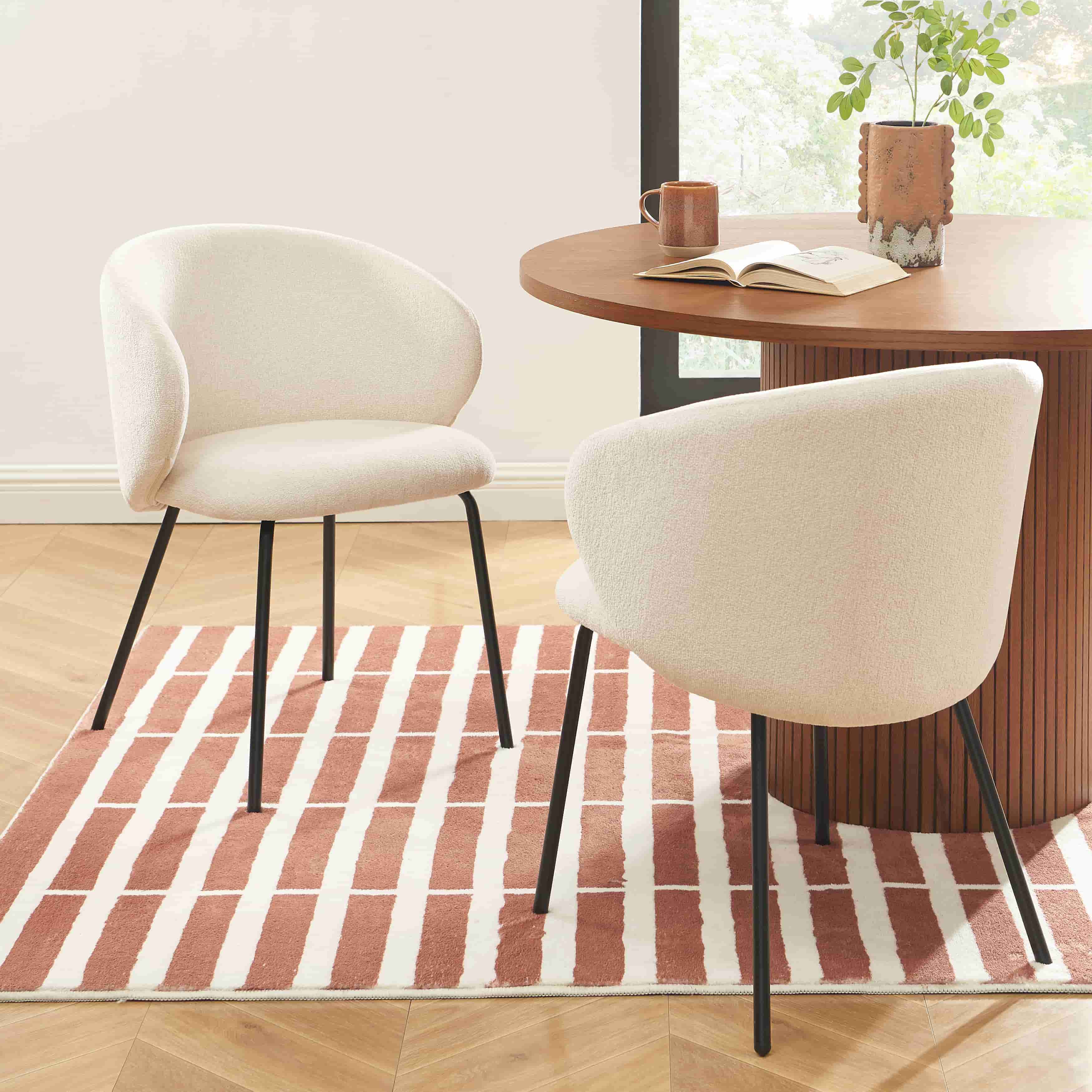 Cassie - Chaises - Tissu Chenille - Écru Et Pieds Métal Noir