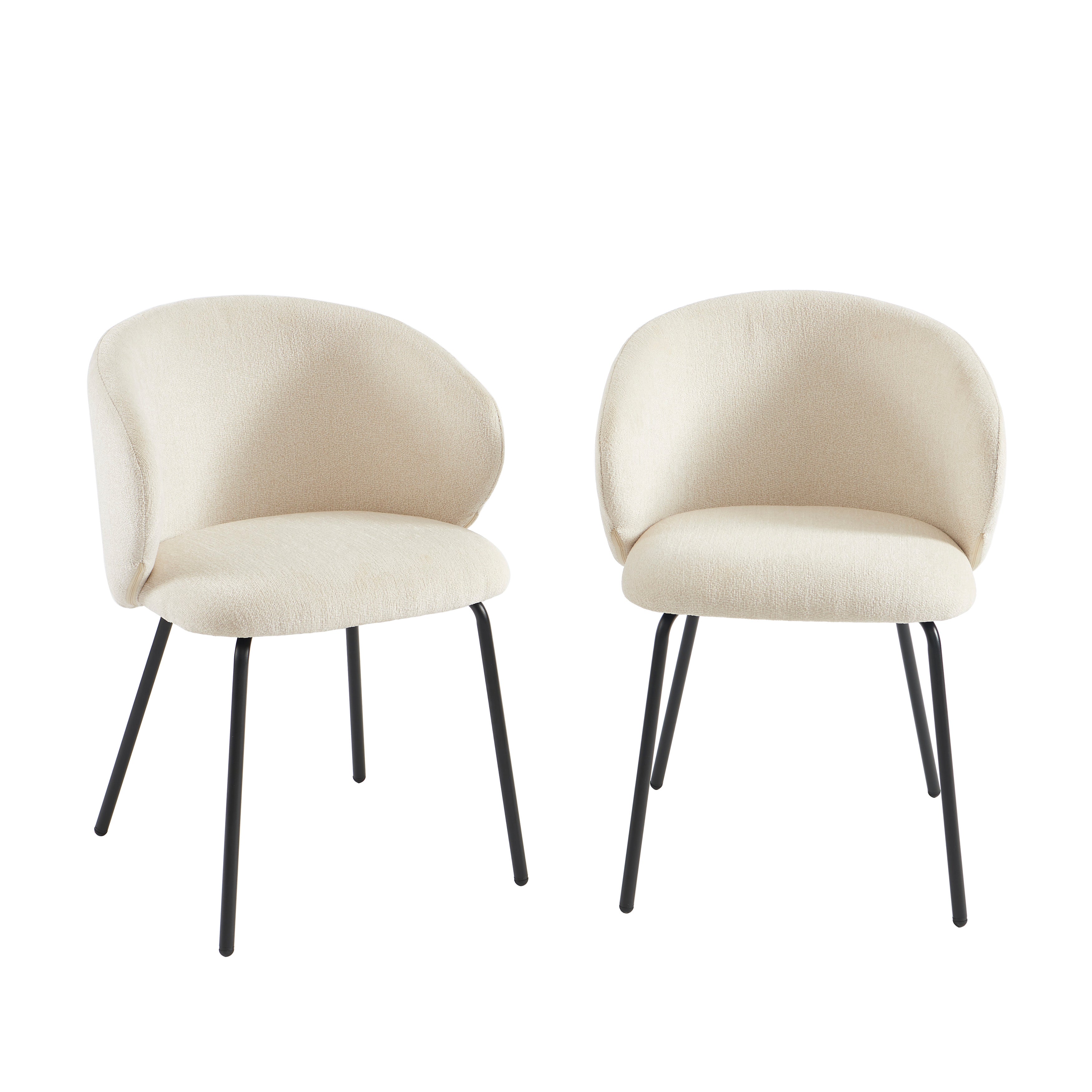 Cassie - Chaises - Tissu Chenille - Écru Et Pieds Métal Noir