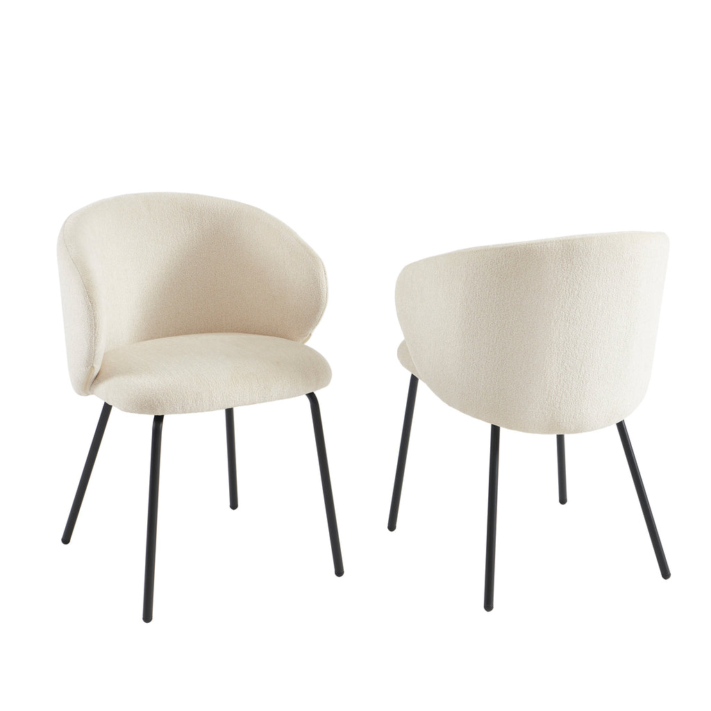 Cassie - Chaises - Tissu Chenille - Écru Et Pieds Métal Noir