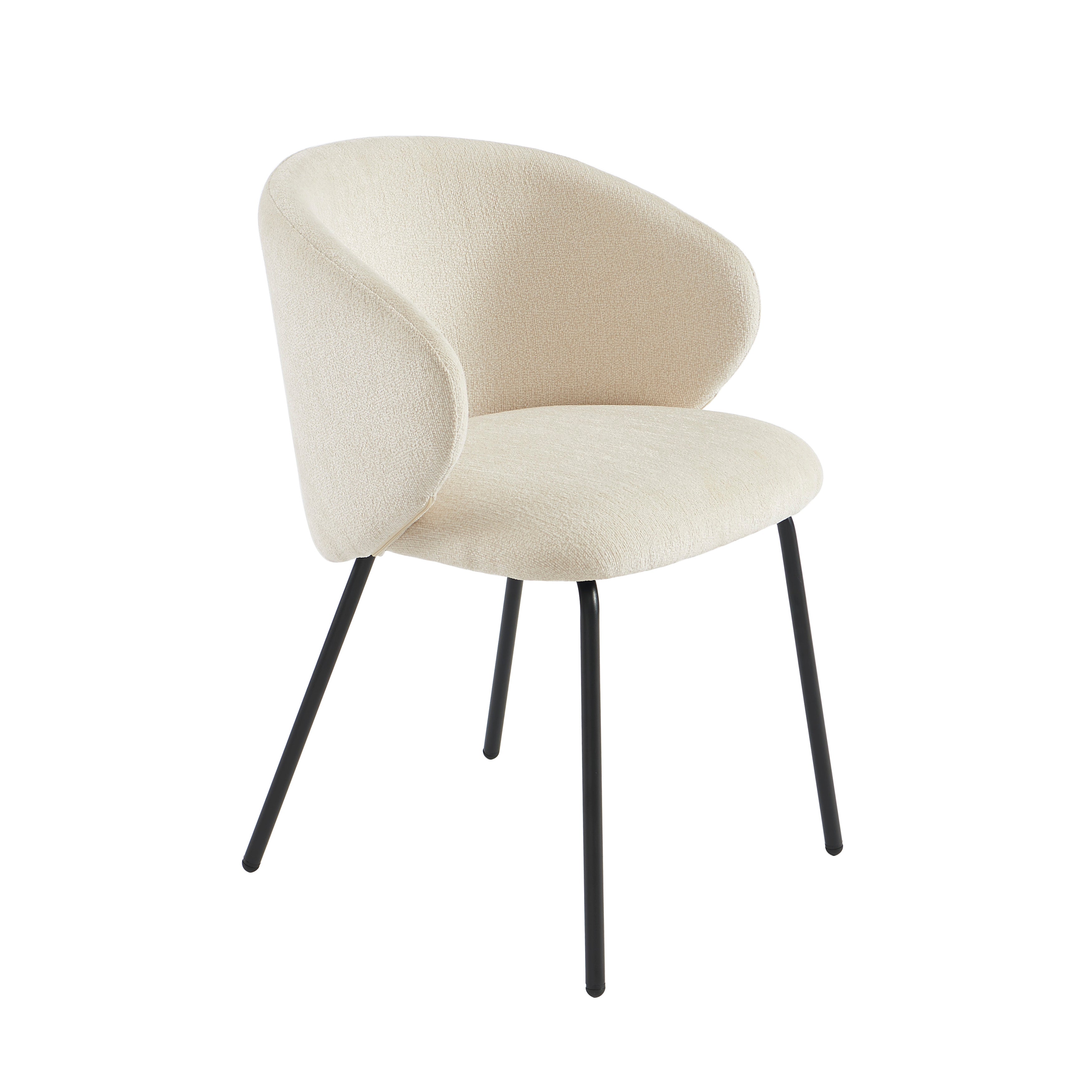 Cassie - Chaises - Tissu Chenille - Écru Et Pieds Métal Noir