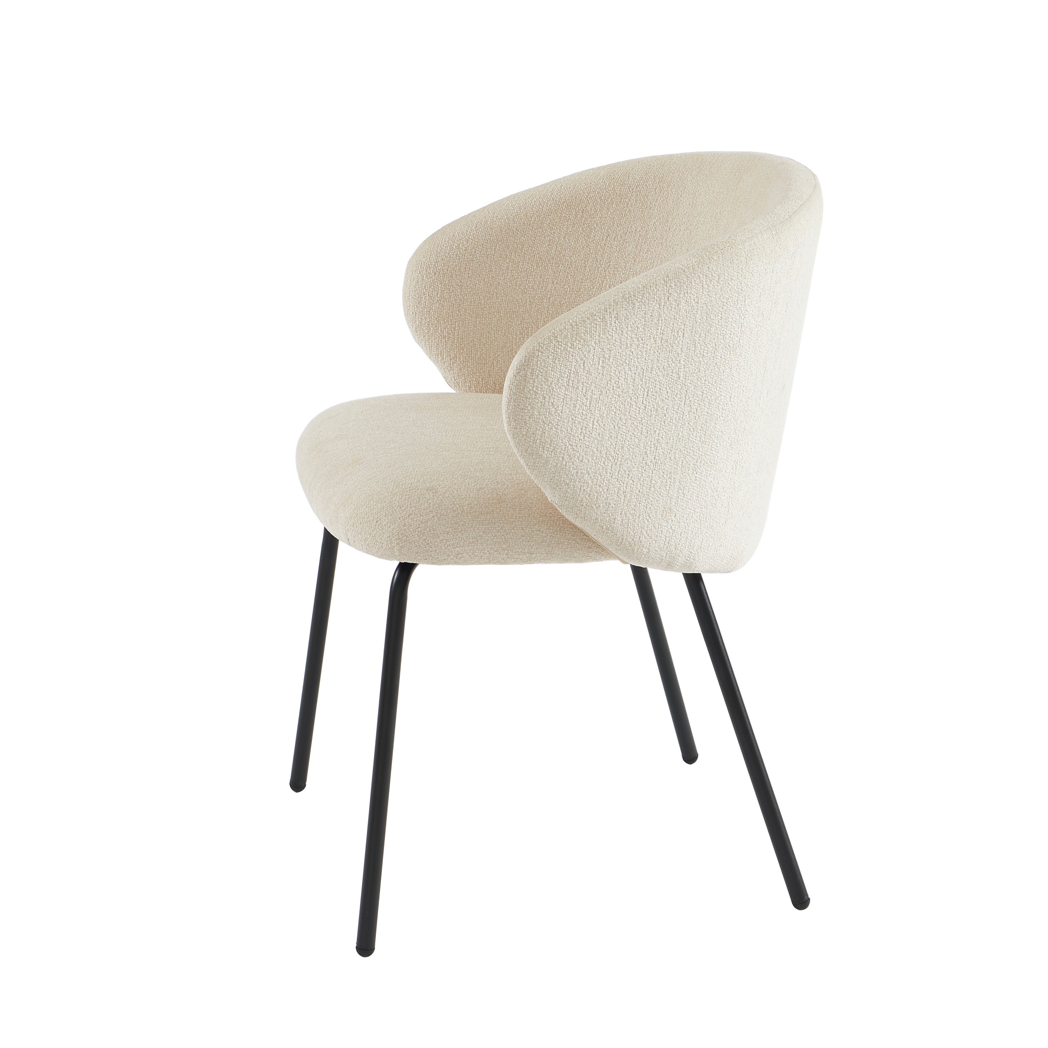 Cassie - Chaises - Tissu Chenille - Écru Et Pieds Métal Noir