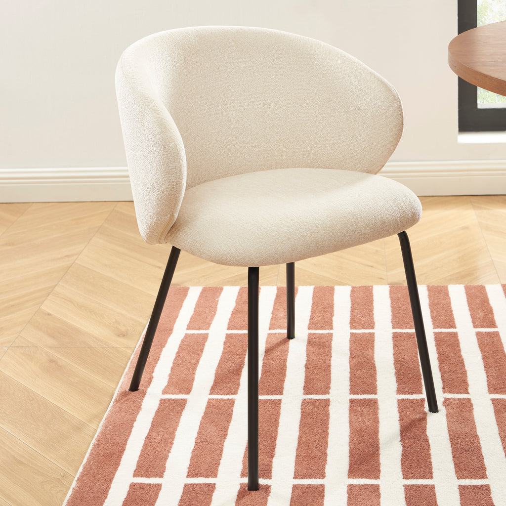 Cassie - Chaises - Tissu Chenille - Écru Et Pieds Métal Noir