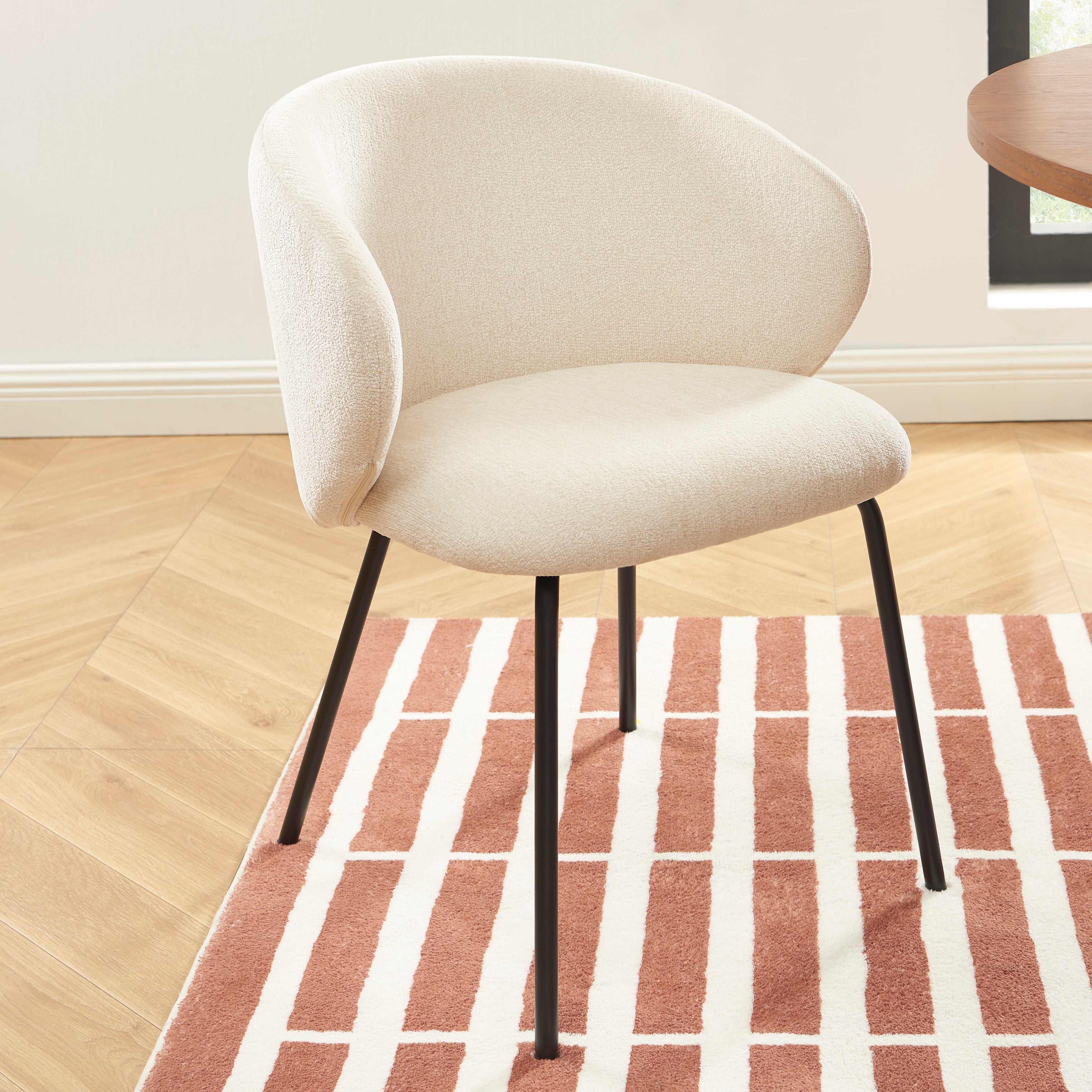 Cassie - Chaises - Tissu Chenille - Écru Et Pieds Métal Noir