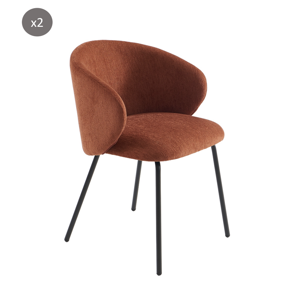 Cassie - Chaises - Tissu Chenille - Terracotta Et Pieds Métal Noir
