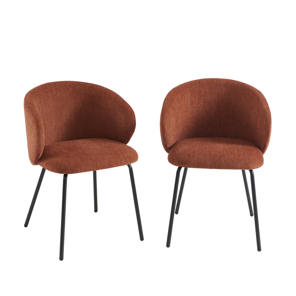 Cassie - Chaises - Tissu Chenille - Terracotta Et Pieds Métal Noir