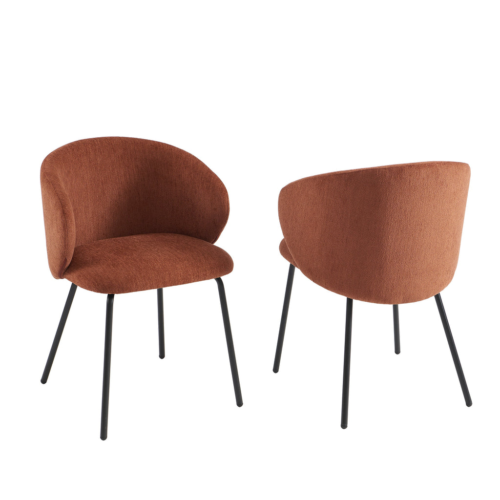 Cassie - Chaises - Tissu Chenille - Terracotta Et Pieds Métal Noir
